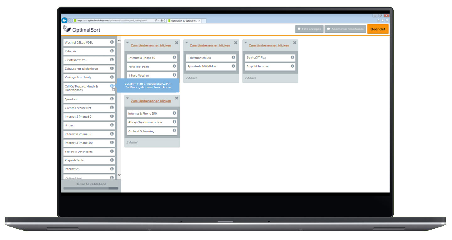 Online card sorting with OptimalSort