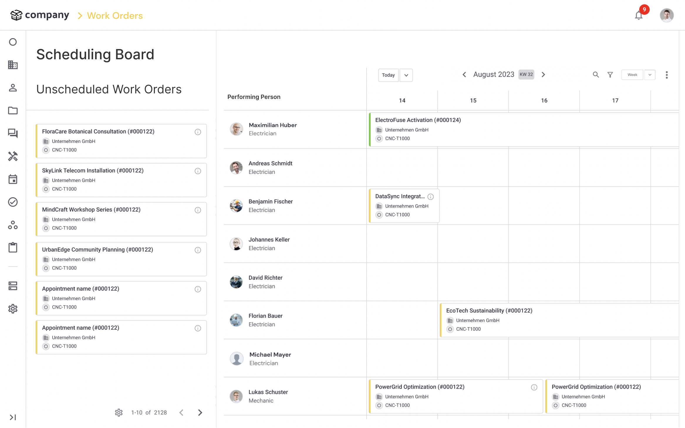 Scheduling board before redesign